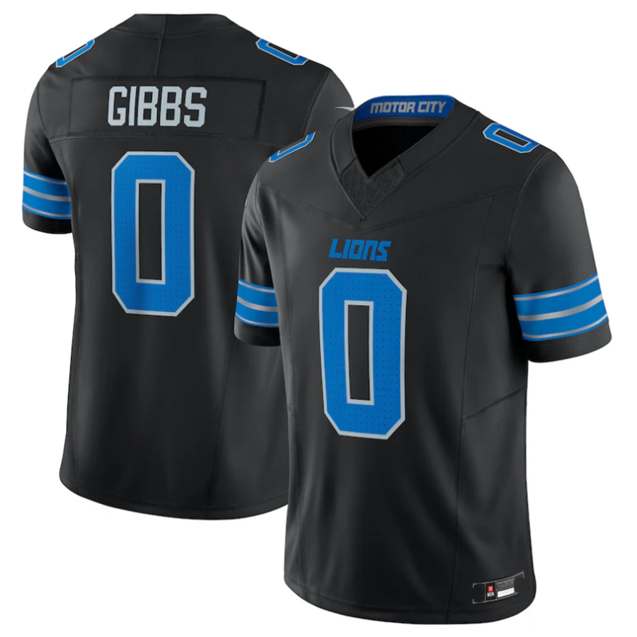 D.Lions #0 Jahmyr Gibbs Player Black Vapor F.U.S.E. Limited Game Football Jerseys football jersey product view 2