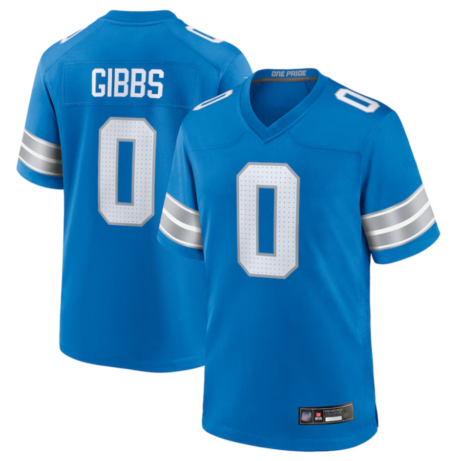 D.Lions #0 Jahmyr Gibbs Player Blue Home Game Football Jerseys football jersey product view 2