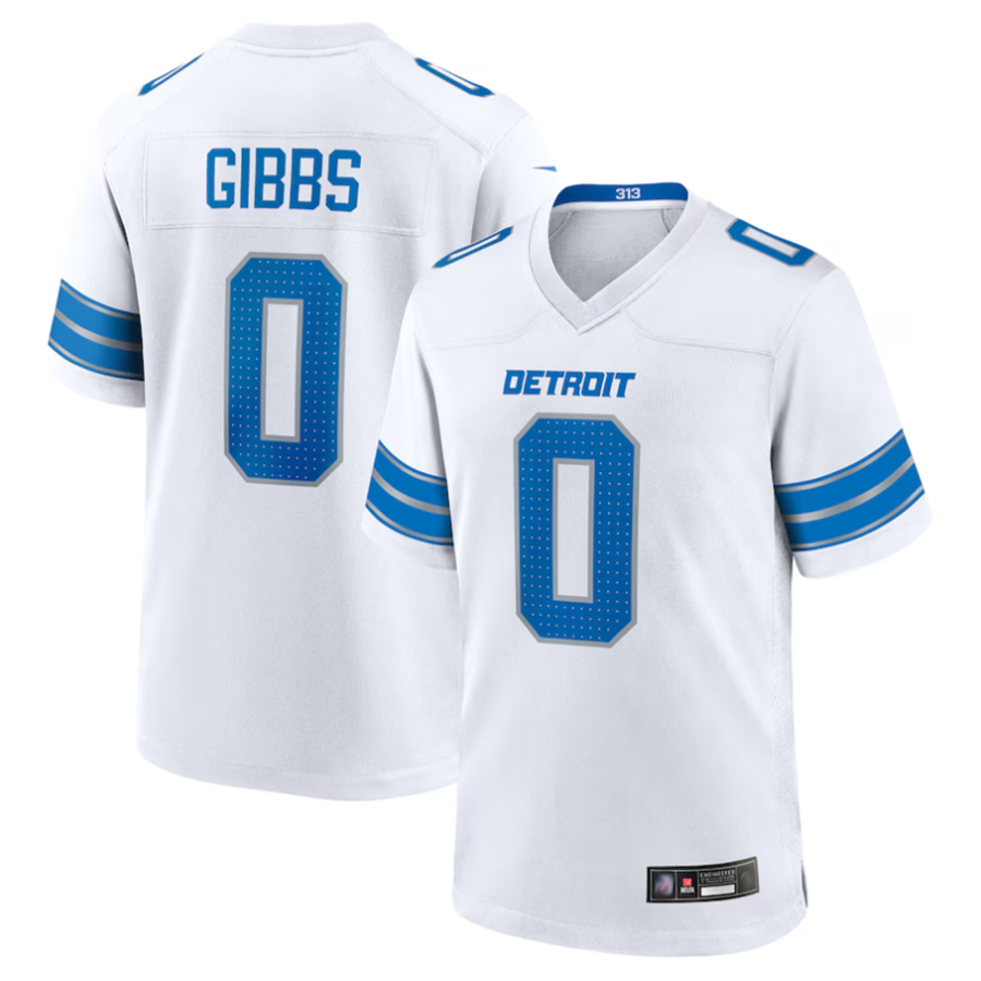 D.Lions #0 Jahmyr Gibbs Player White Home Game Football Jerseys football jersey product view 2