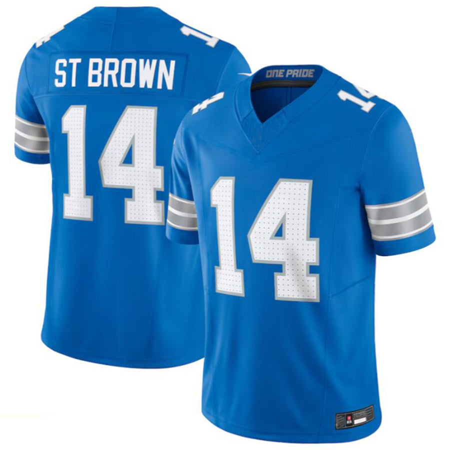D.Lions #14 Amon-Ra St. Brown Vapor F.U.S.E. Limited Jersey Blue Player Football Jerseys football jersey product view 2