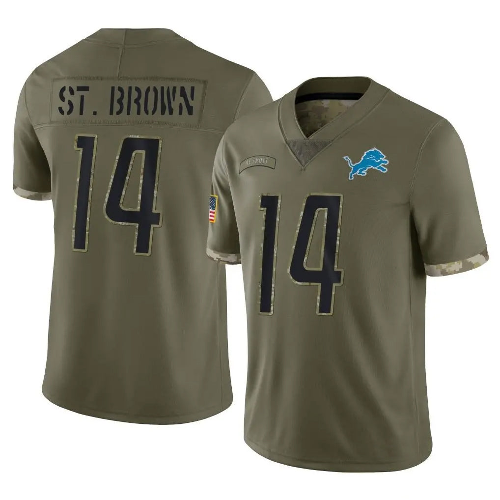 D.Lions #14 Amon-Ra St. Brown Player Salute To Service Limited Olive Football Jerseys football jersey product view 1