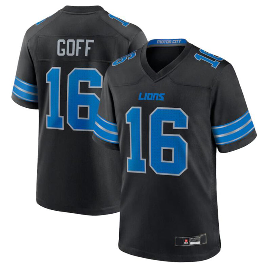 D.Lions #16 Jared Goff Player Black Game Jersey American Stitched Football Jerseys football jersey product view 2