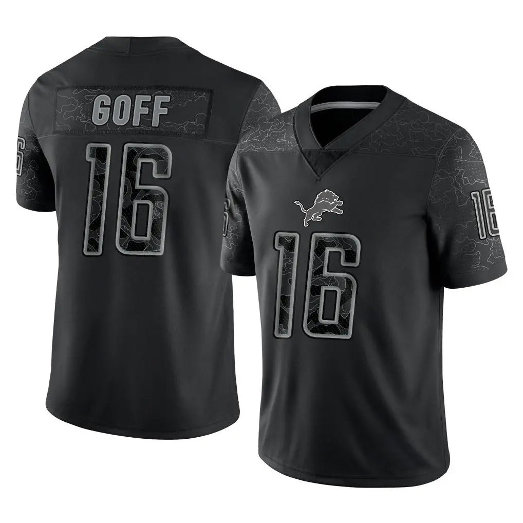 D.Lions #16 Jared Goff Player Black REFLECTIVE Limited Football Jerseys football jersey product view 1