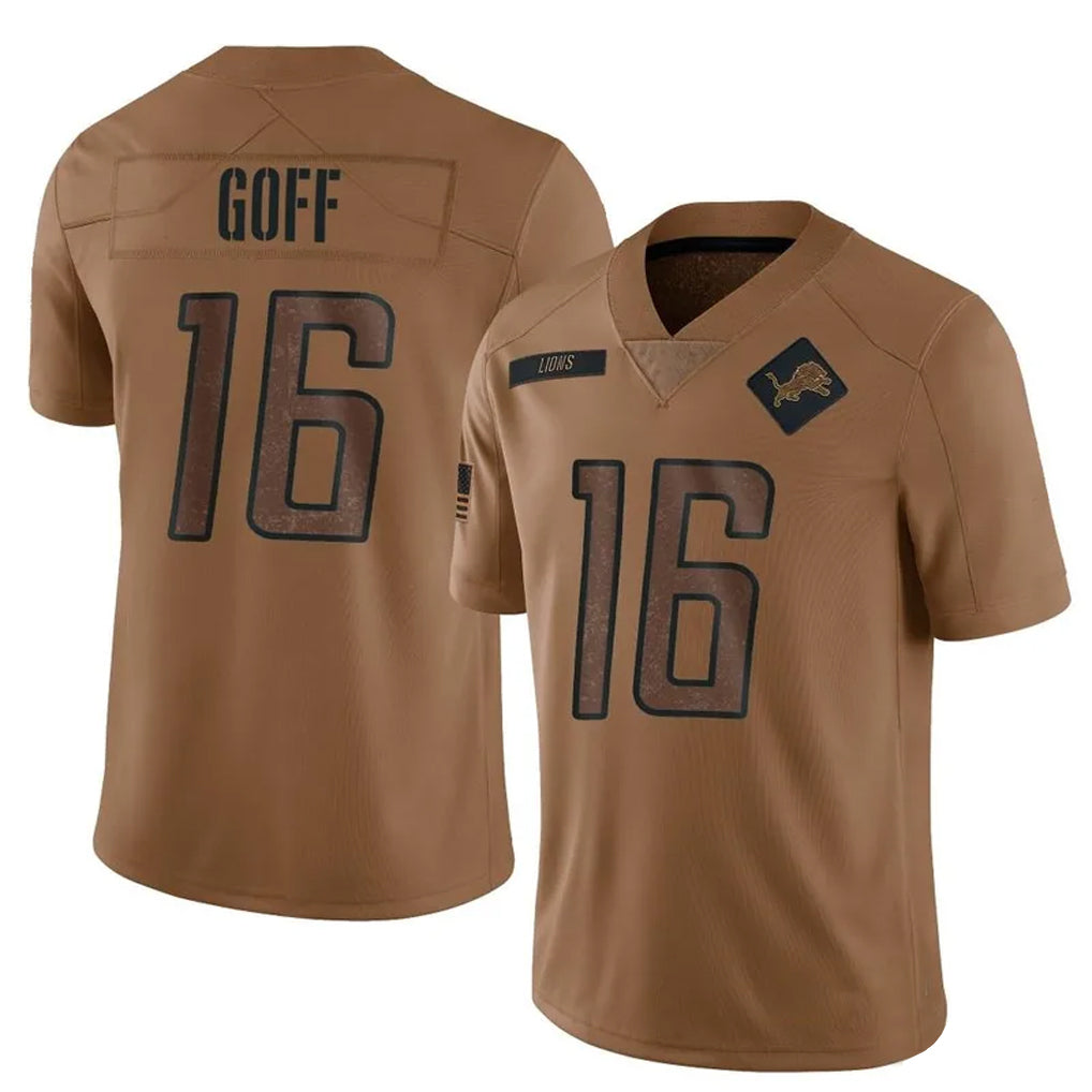 D.Lions #16 Jared Goff Player Brown Salute To Service Limited Football Jerseys football jersey product view 1