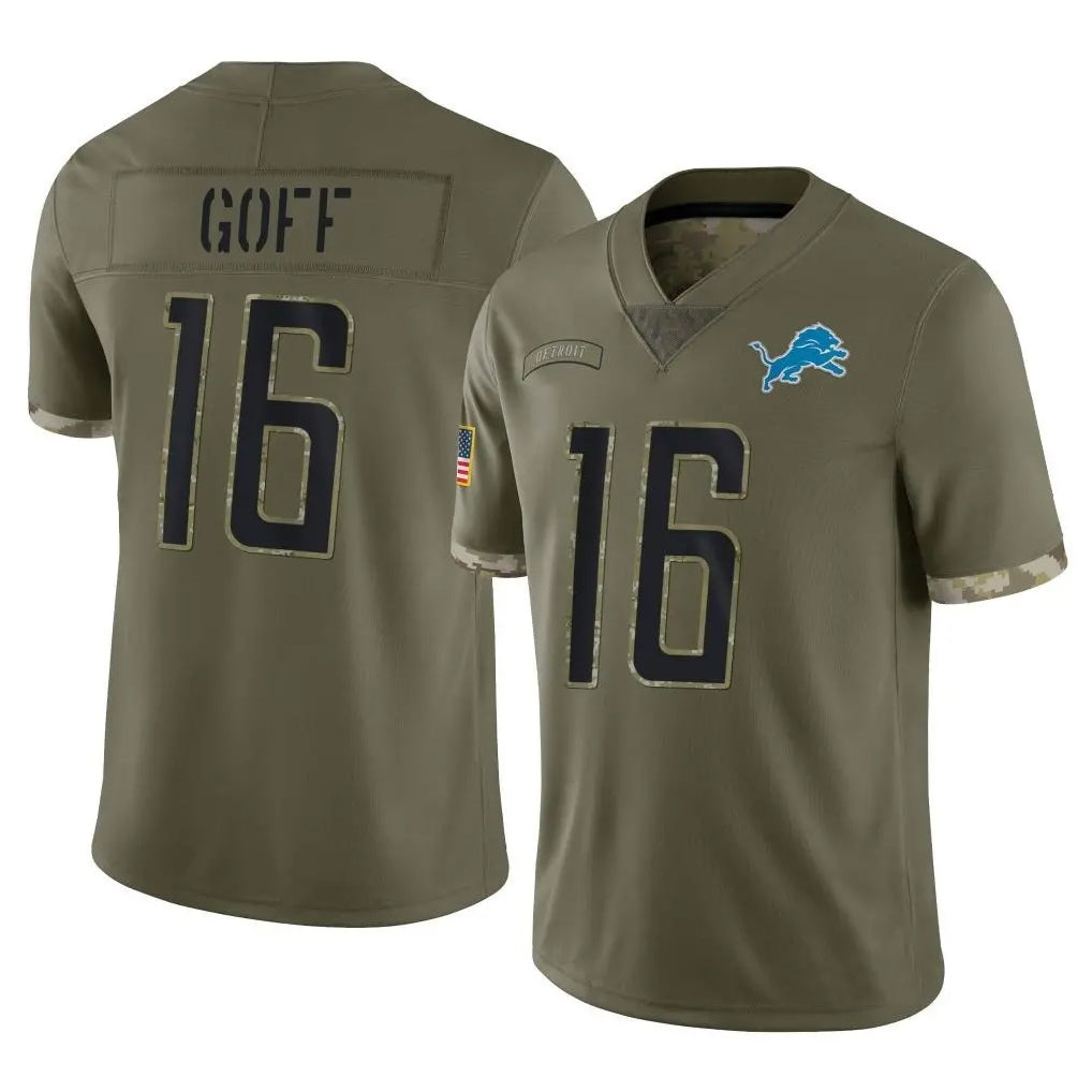 D.Lions #16 Jared Goff Player Salute To Service Limited Olive Football Jerseys football jersey product view 1