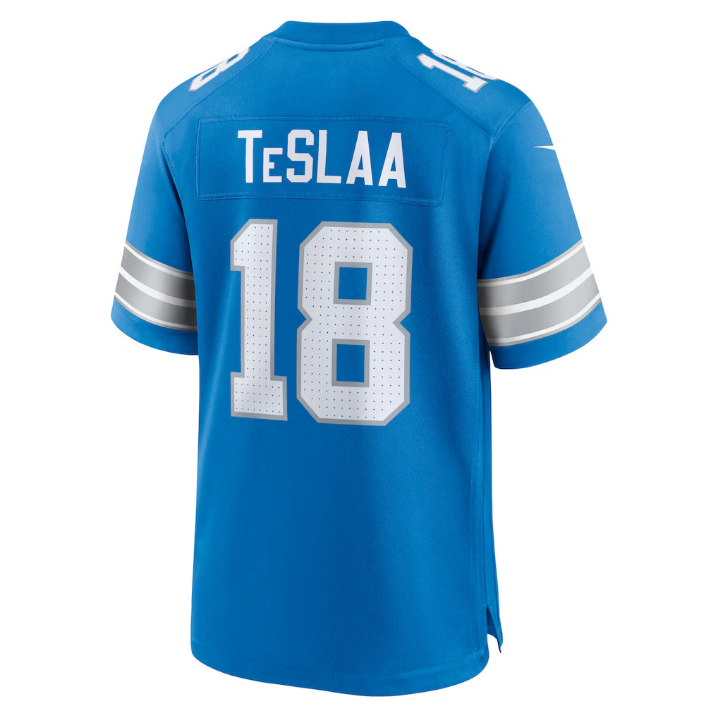 D.Lions #18 Isaac TeSlaa Player Blue Home Game Football Jerseys football jersey product view 1