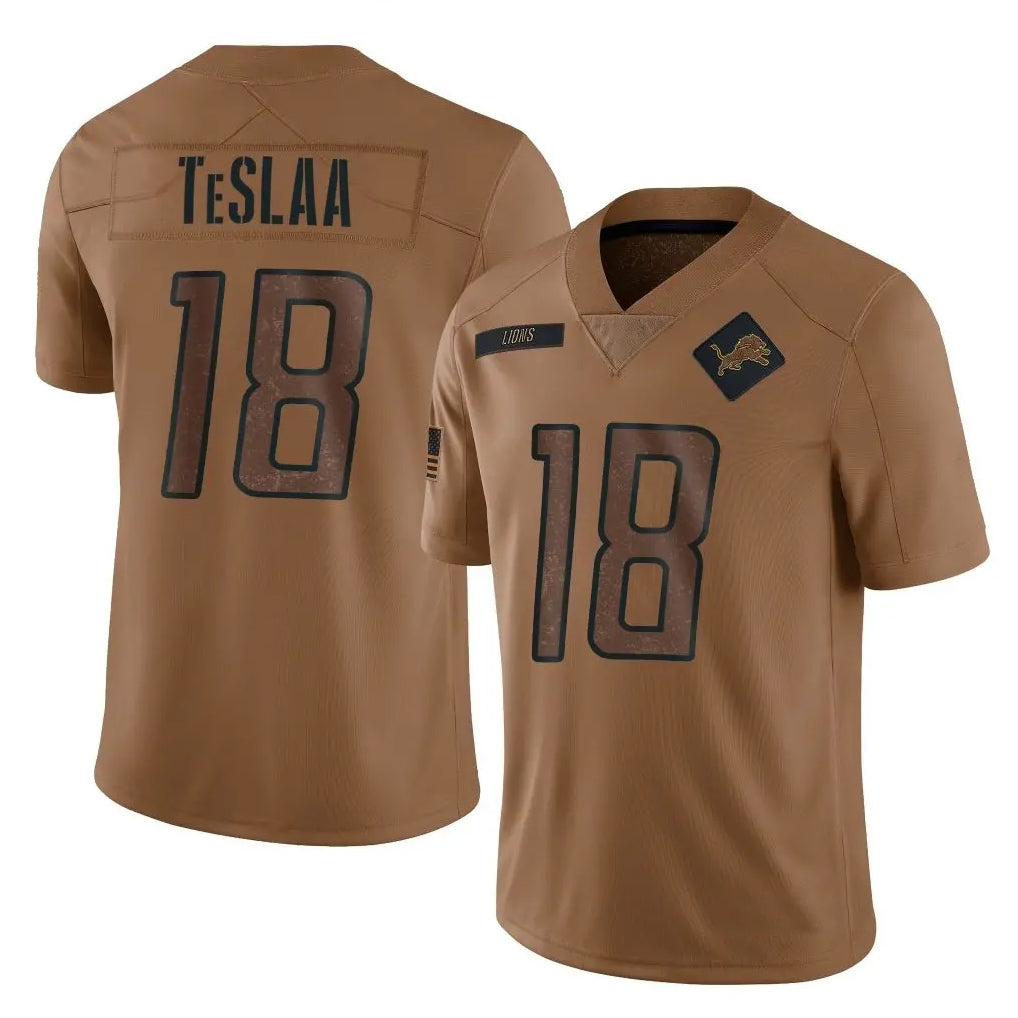 D.Lions #18 Isaac TeSlaa Player Brown Salute To Service Limited Football Jerseys football jersey product view 1