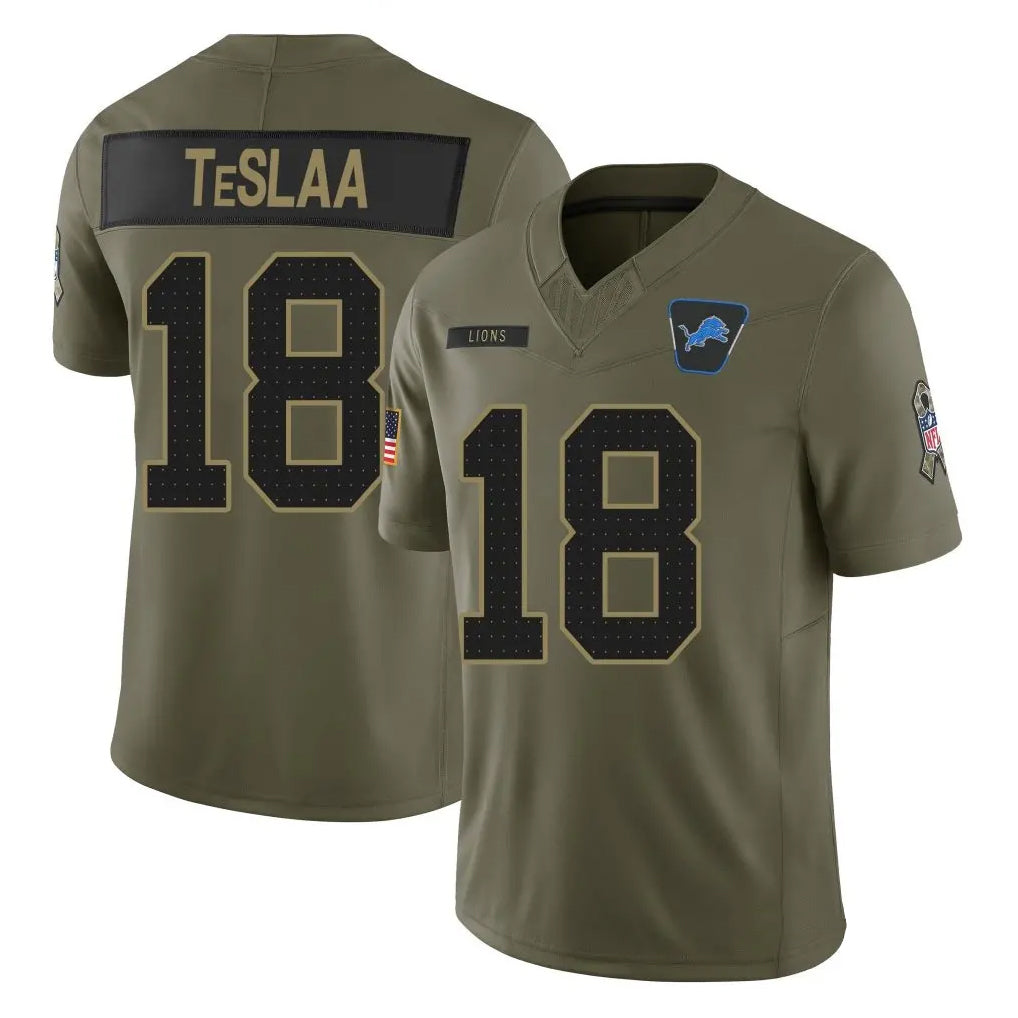 D.Lions #18 Isaac TeSlaa Player Salute To Service Limited Olive Football Jerseys football jersey product view 1