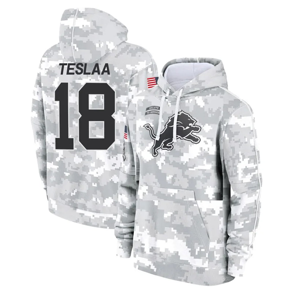 D.Lions #18 Isaac TeSlaa Player Salute to Service Hoodies Football Jerseys football jersey product view 1