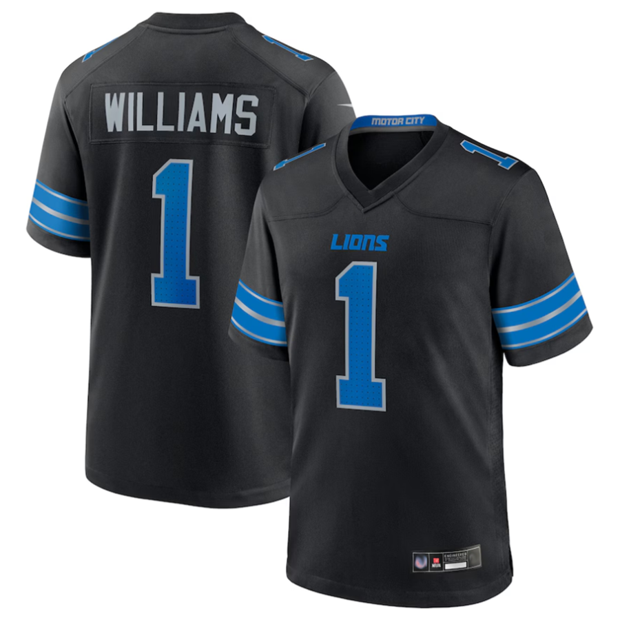 D.Lions #1 Jameson Williams Player Black Replica Game Football Jerseys football jersey product view 1