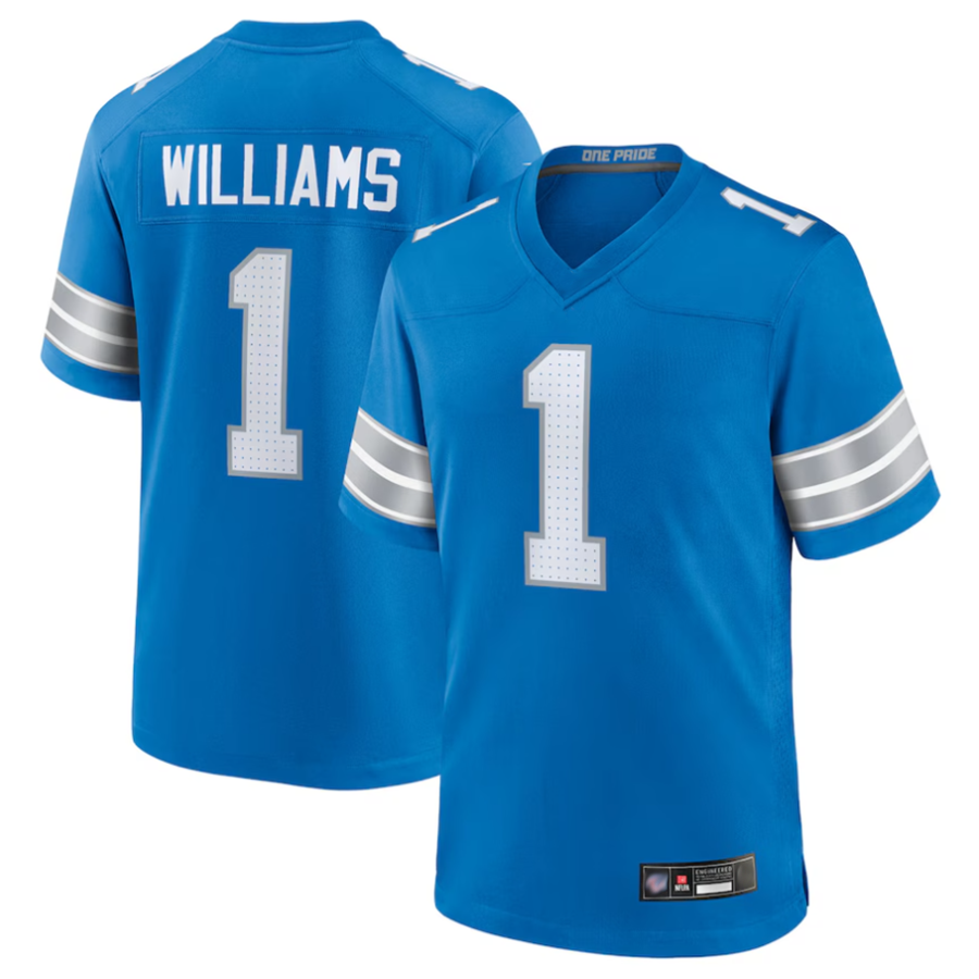 D.Lions #1 Jameson Williams Player Blue Replica Game Football Jerseys football jersey product view 1
