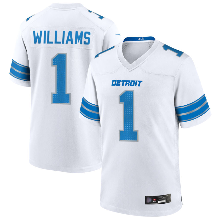 D.Lions #1 Jameson Williams Player White Home Game Football Jerseys football jersey product view 1