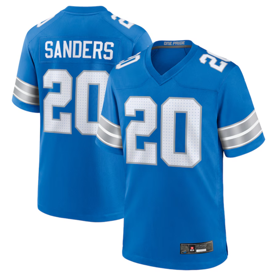 D.Lions #20 Barry Sanders Player Blue Game Football Jerseys football jersey product view 1