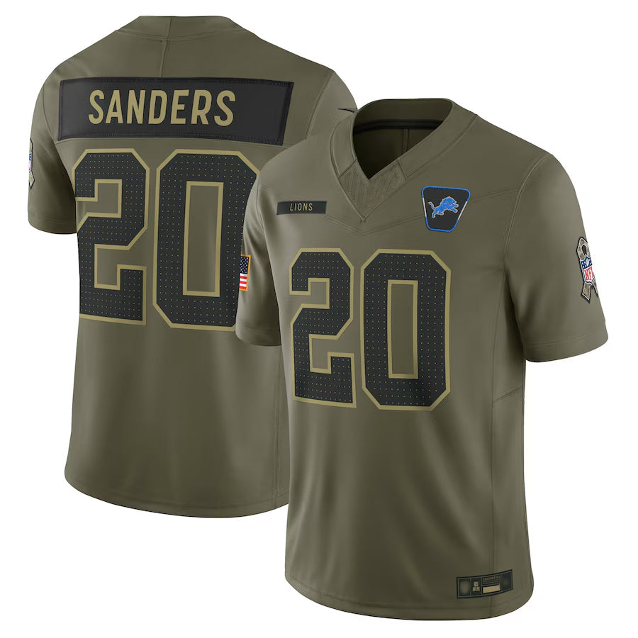 D.Lions #20 Barry Sanders Player Olive Salute to Service Retired Limited Football Jerseys football jersey product view 2