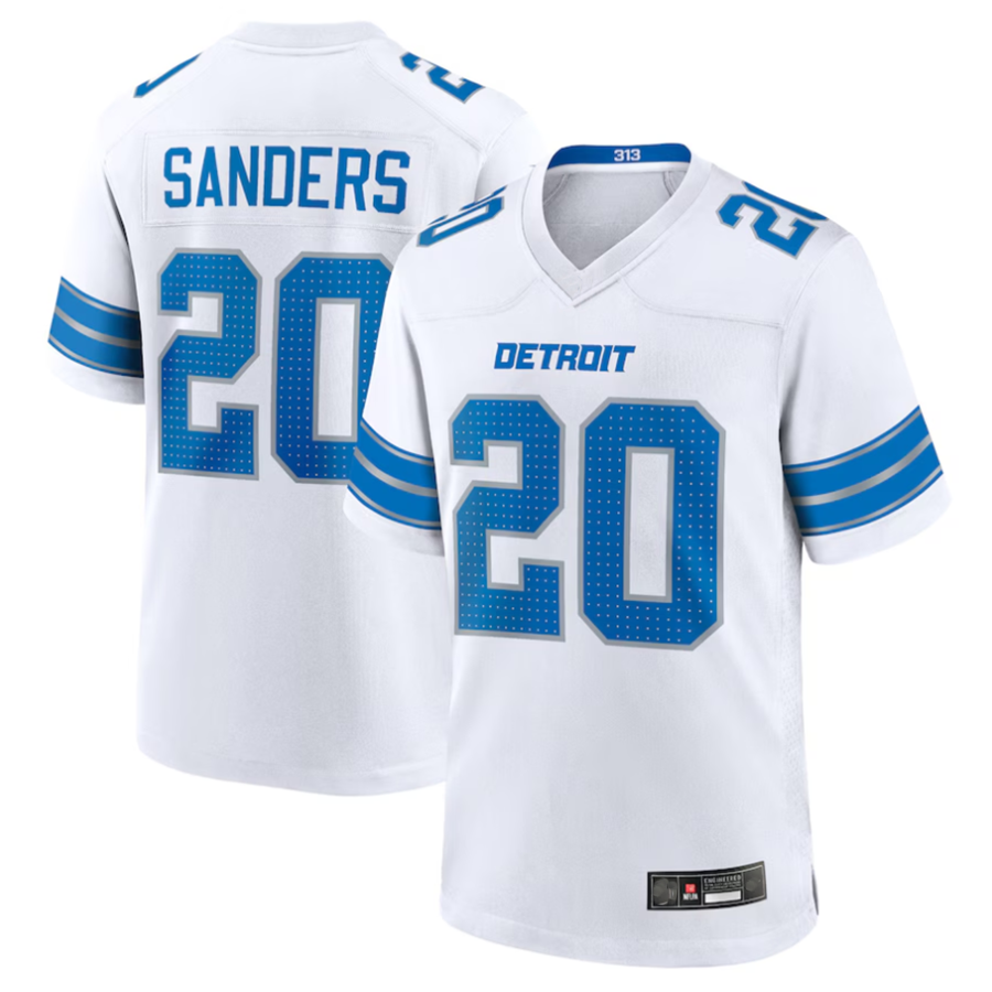 D.Lions #20 Barry Sanders Player White Game Football Jerseys football jersey product view 1