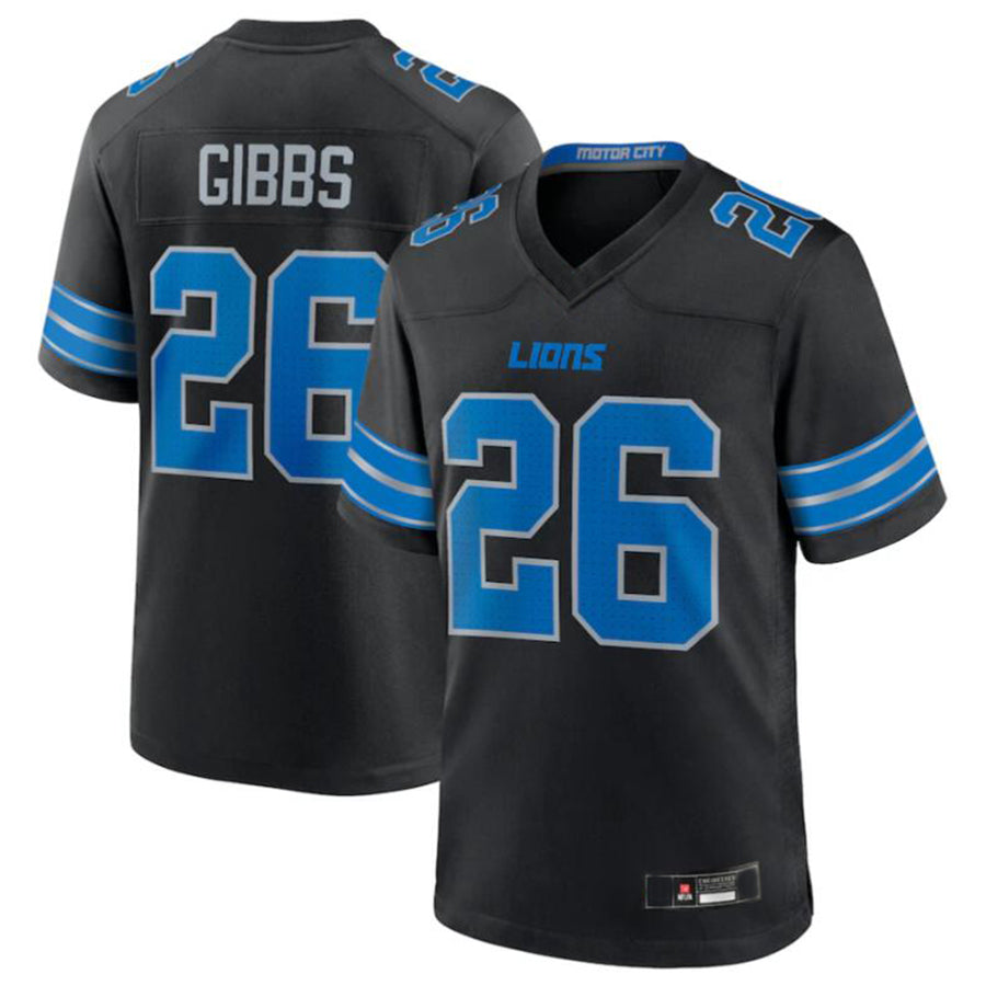 D.Lions #26 Jahmyr Gibbs Player Black Game Football Jerseys football jersey product view 2