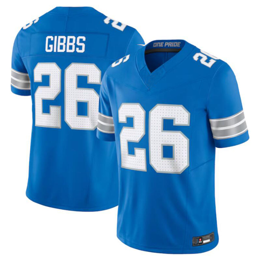 D.Lions #26 Jahmyr Gibbs Blue Vapor F.U.S.E. Limited Jersey Player American Stitched Football Jerseys football jersey product view 2