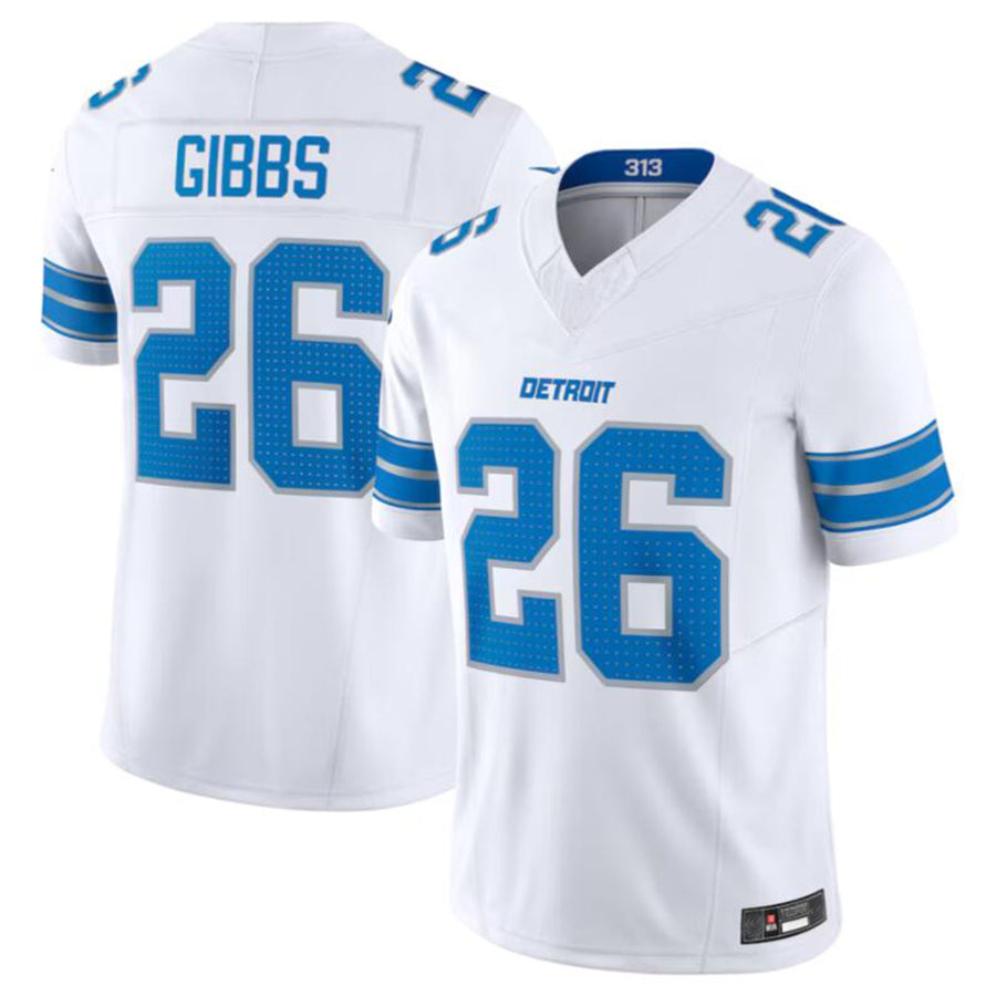 D.Lions #26 Jahmyr Gibbs White Vapor F.U.S.E. Limited Jersey Player American Stitched Football Jerseys football jersey product view 2
