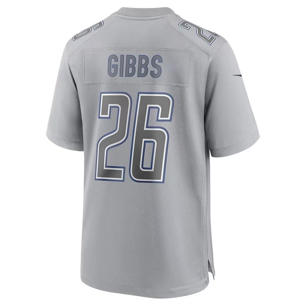 D.Lions #26 Jahmyr Gibbs Player GREY Atmosphere Game Football Jerseys football jersey product view 1