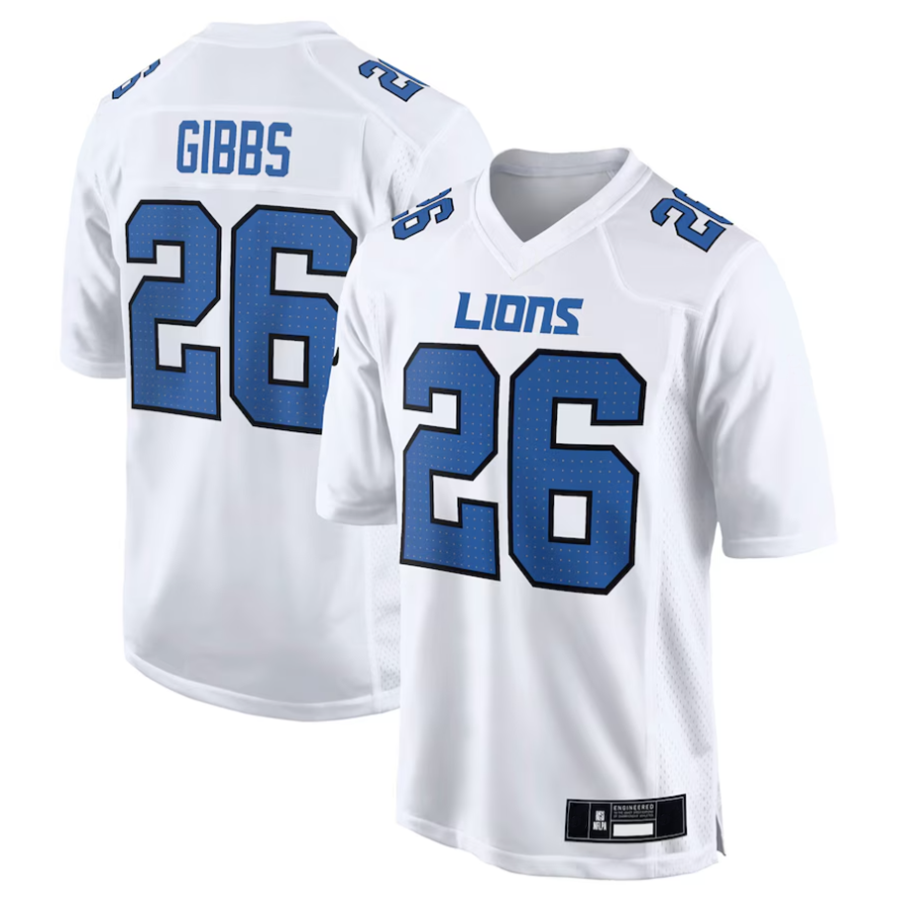 D.Lions #26 Jahmyr Gibbs Player White Tundra Fashion Game Football Jerseys football jersey product view 1