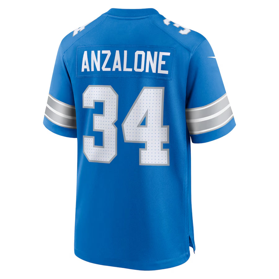 D.Lions #34 Alex Anzalone Player Blue Home Game Football Jerseys football jersey product view 1