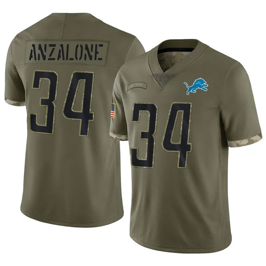 D.Lions #34 Alex Anzalone Player Salute To Service Olive Football Jerseys football jersey product view 1