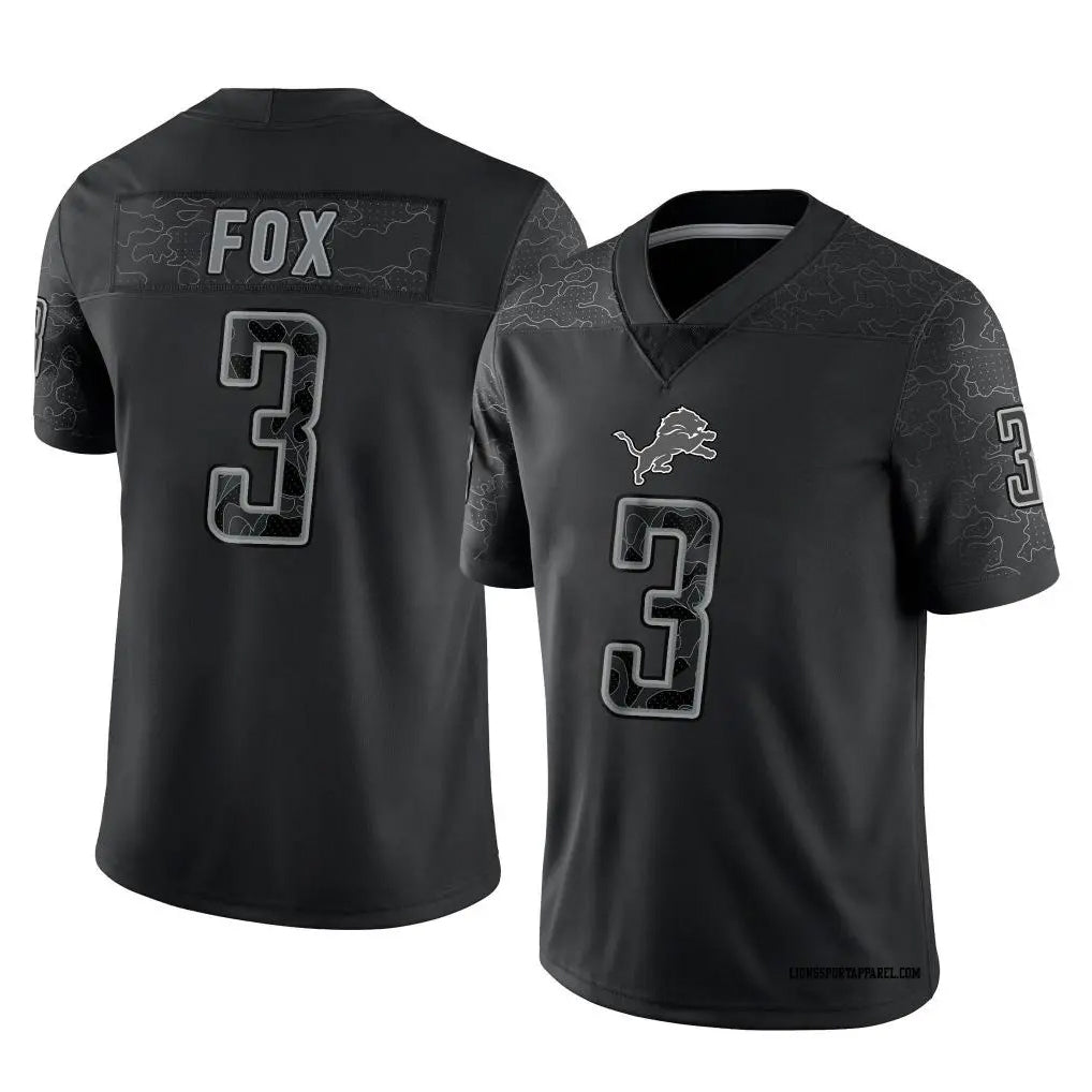 D.Lions #3 Jack Fox Player Black REFLECTIVE Limited Football Jerseys football jersey product view 1