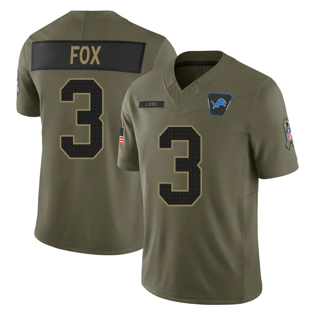 D.Lions #3 Jack Fox Player Salute To Service Limited Olive Football Jerseys football jersey product view 1