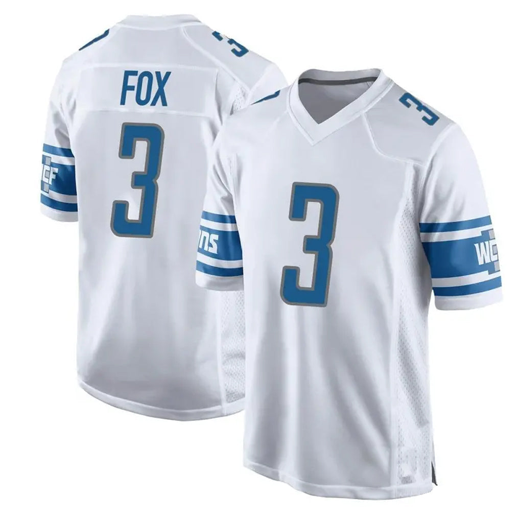 D.Lions #3 Jack Fox Player White Game Football Jerseys football jersey product view 1