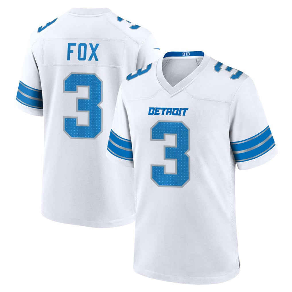 D.Lions #3 Jack Fox Player White Home Game Football Jerseys football jersey product view 1