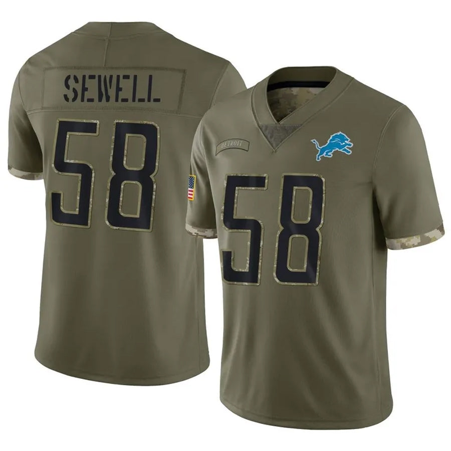 D.Lions #58 Penei Sewell Player Salute To Service Olive Football Jerseys football jersey product view 1