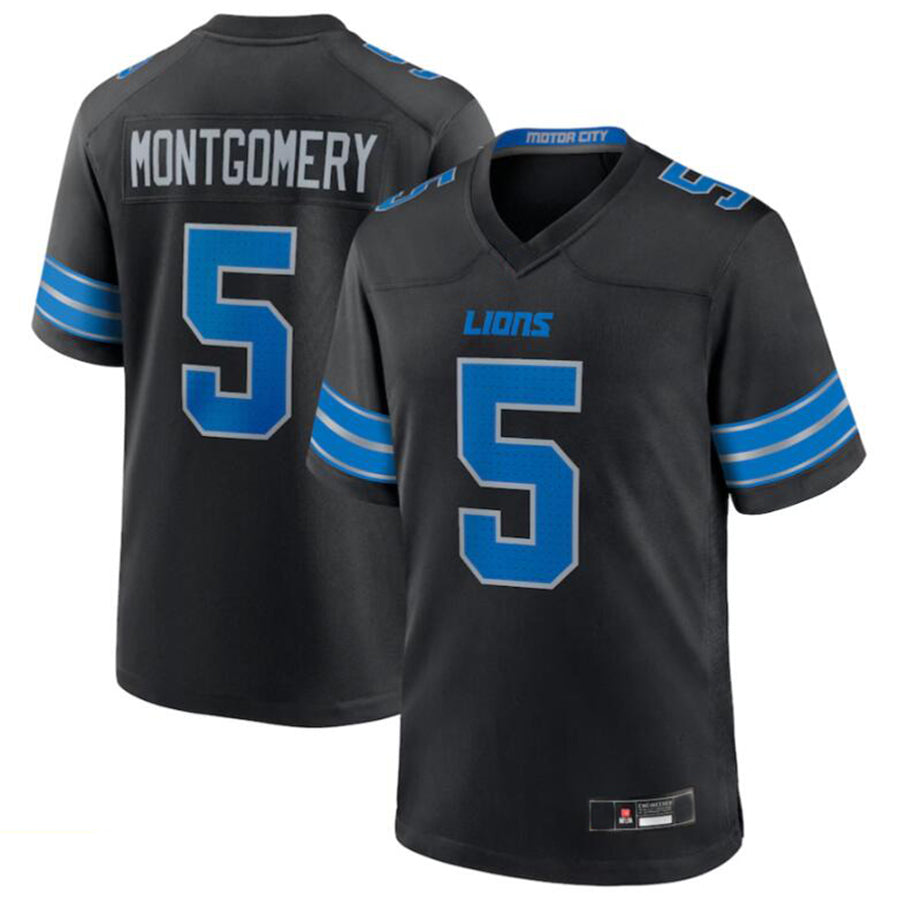 D.Lions #5 David Montgomery Player Black Game Football Jerseys football jersey product view 2