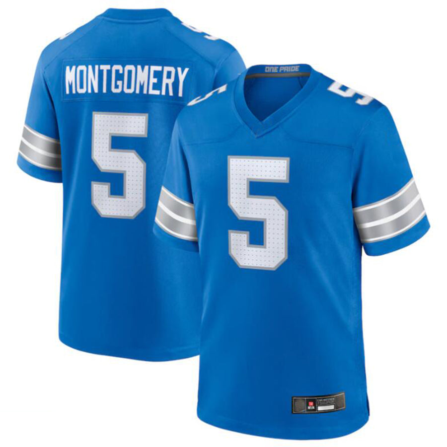 D.Lions #5 David Montgomery Player Blue Game Football Jerseys football jersey product view 2