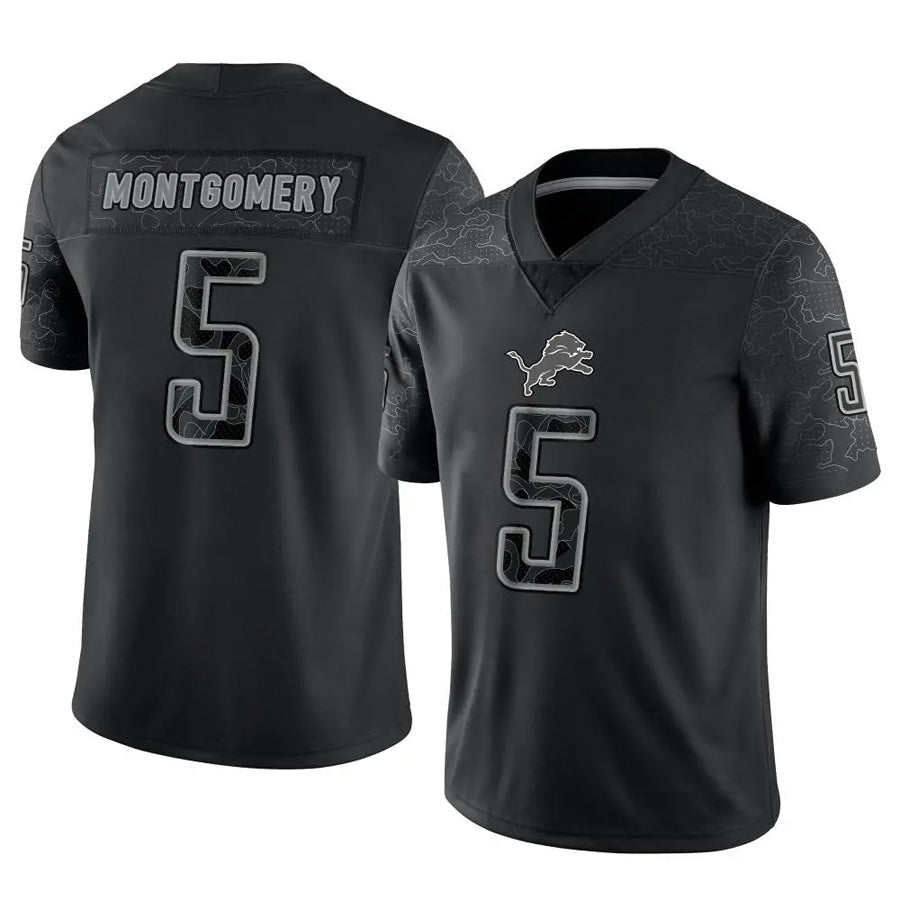 D.Lions #5 David Montgomery Player Black REFLECTIVE Limited Football Jerseys football jersey product view 1