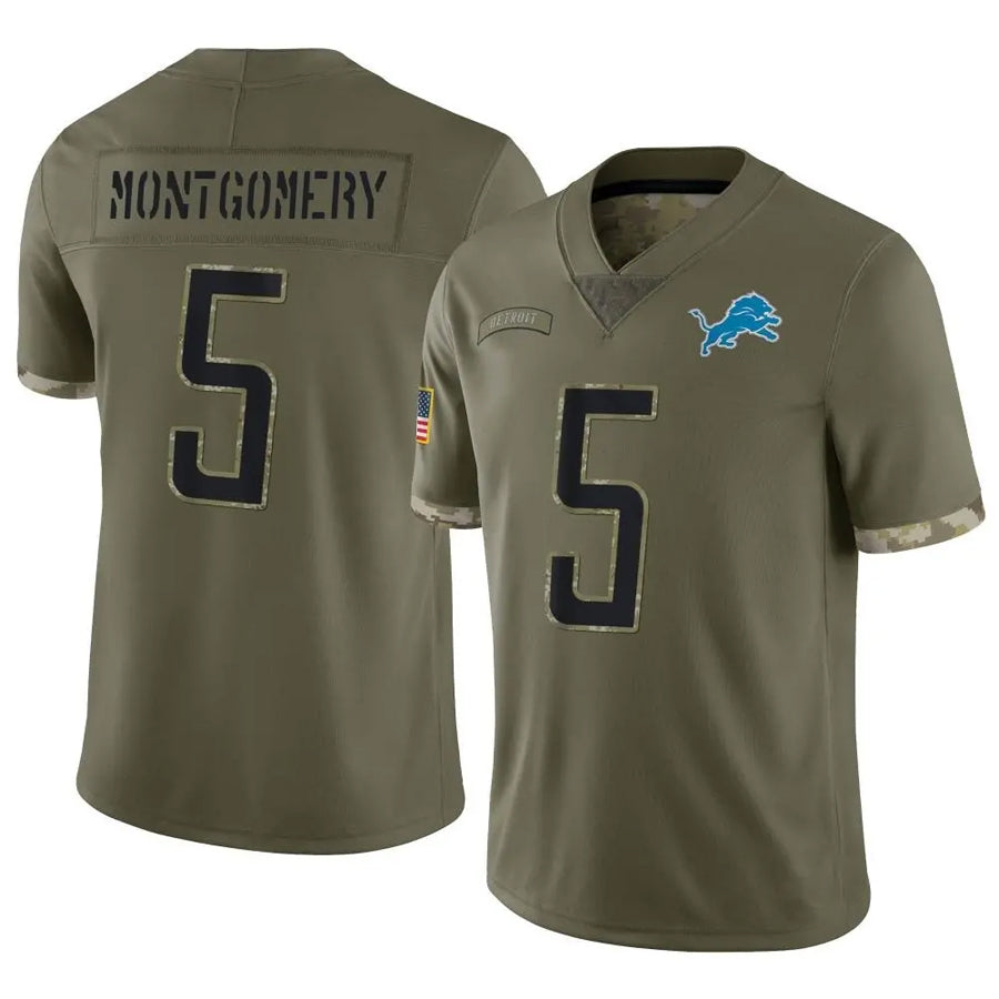 D.Lions #5 David Montgomery Player Salute To Service Olive Football Jerseys football jersey product view 1