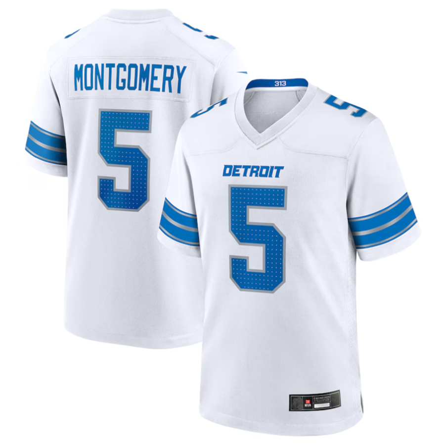 D.Lions #5 David Montgomery Player White Game Football Jerseys football jersey product view 1