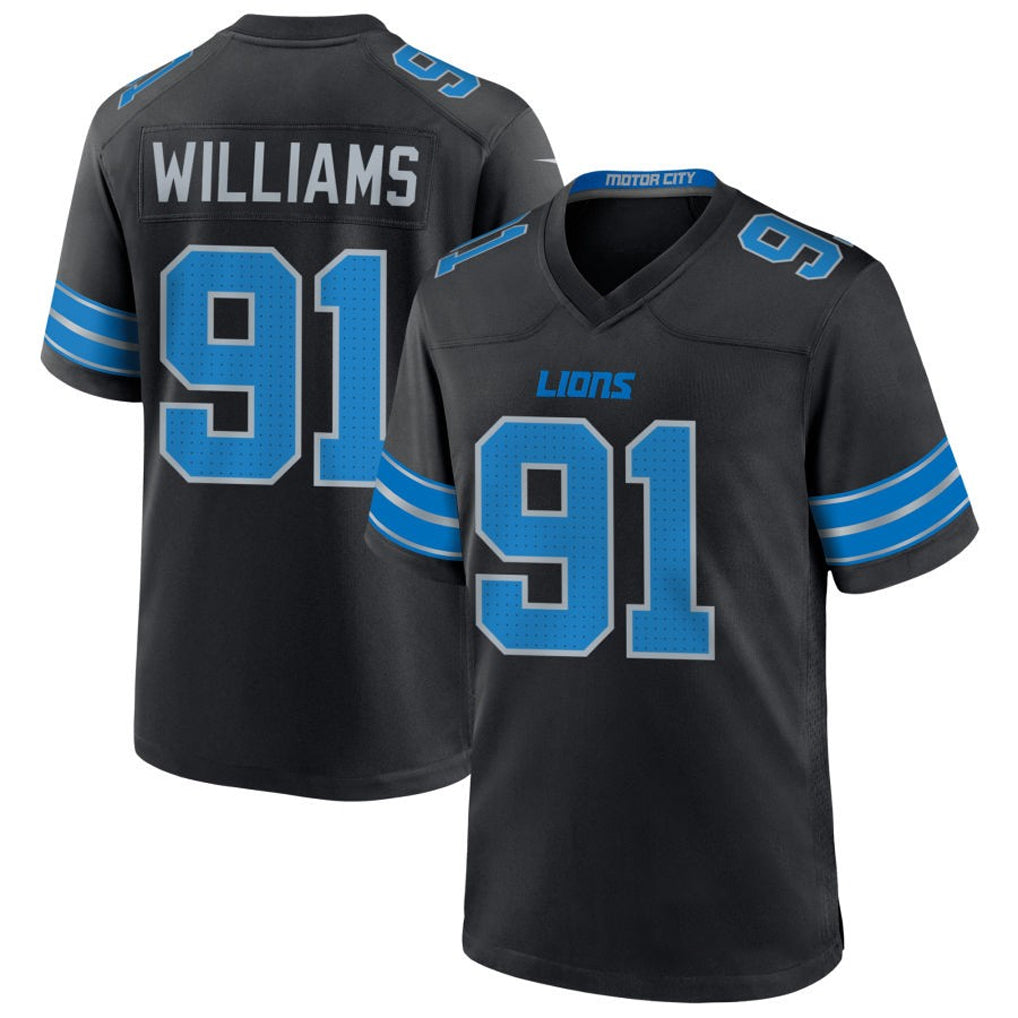 D.Lions #91 Tyleik Williams Player Black Home Game Football Jerseys football jersey product view 1