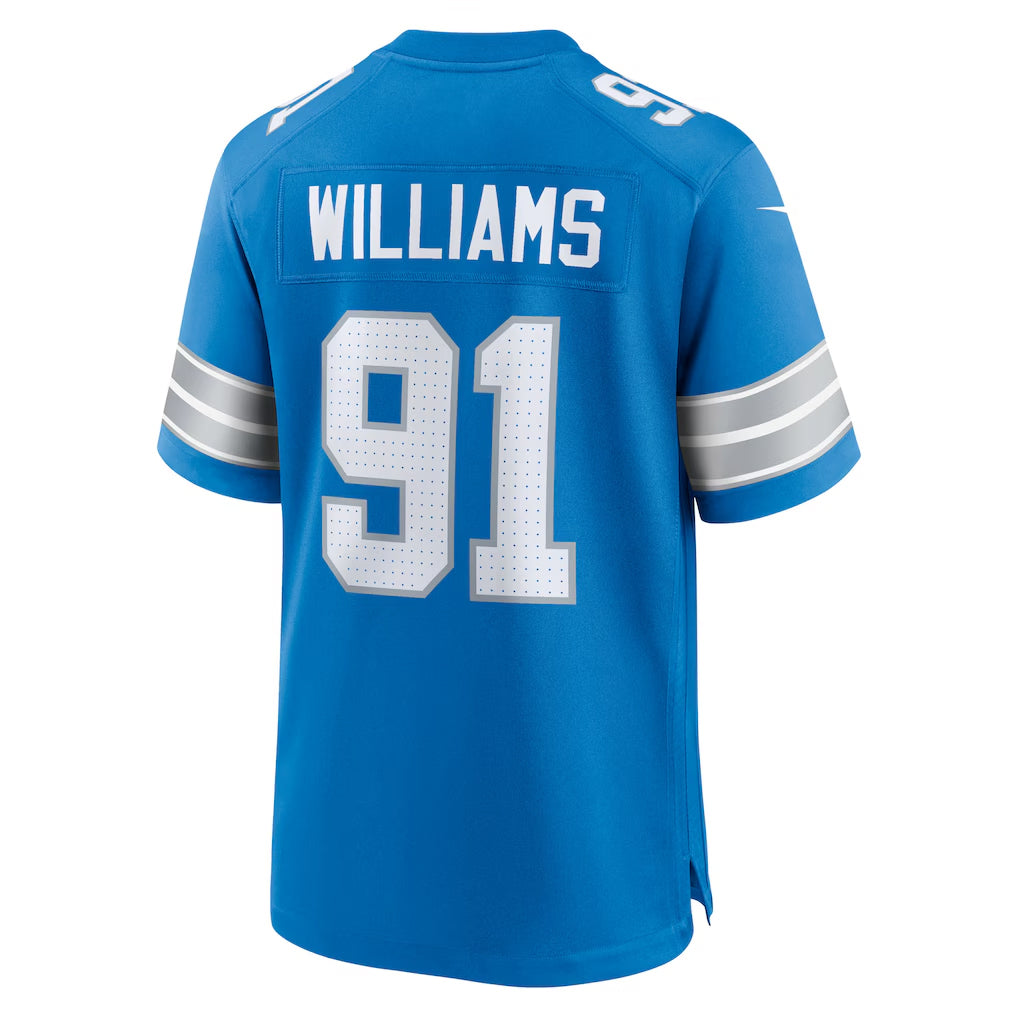 D.Lions #91 Tyleik Williams Player Blue Home Game Football Jerseys football jersey product view 1