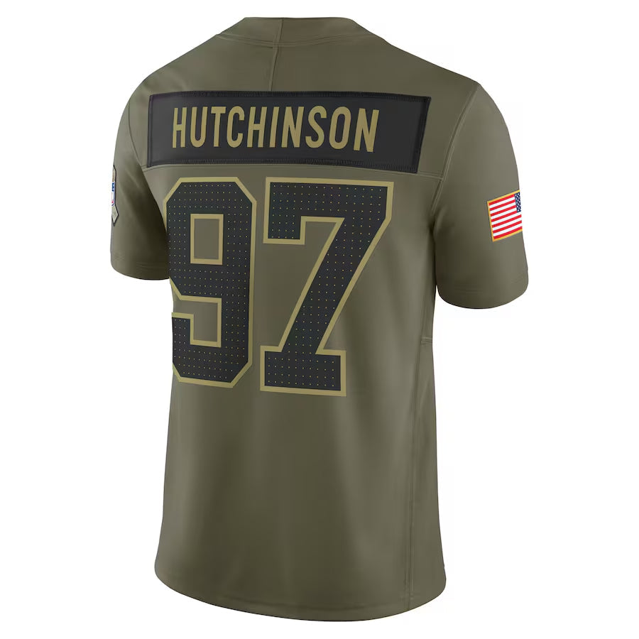 D.Lions #97 Aidan Hutchinson Player Olive Salute to Service Limited Football Jerseys football jersey product view 1