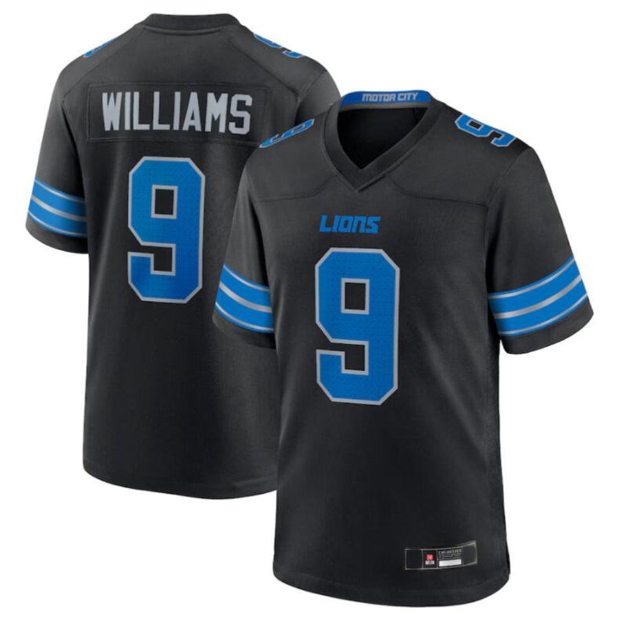 D.Lions #9 Jameson Williams Black Game Jersey Player American Stitched Football Jerseys football jersey product view 2
