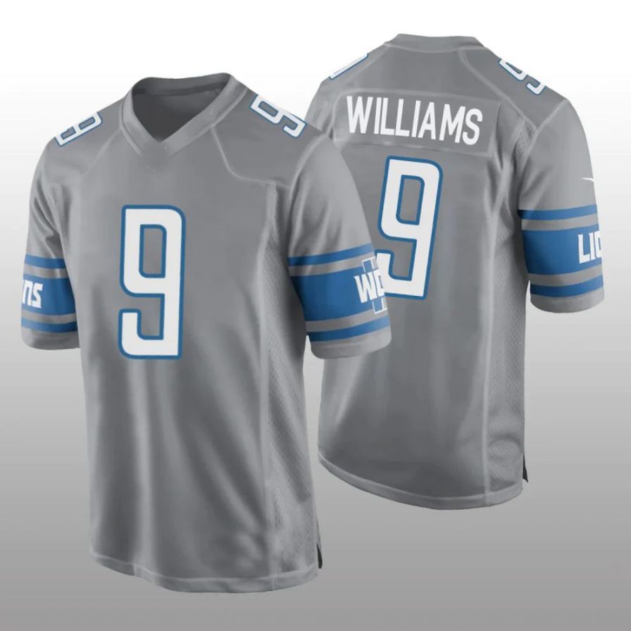 D.Lions #9 Jameson Williams Player Grey classics Game Football Jerseys football jersey product view 1