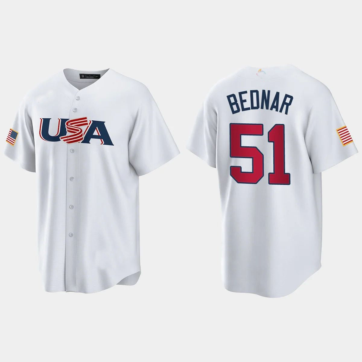#51 DAVID BEDNAR PITTSBURGH PIRATES 2023 WORLD BASEBALL CLASSIC USA REPLICA JERSEY ¨C WHITE Stitches Baseball Jerseys baseball jersey product view 1