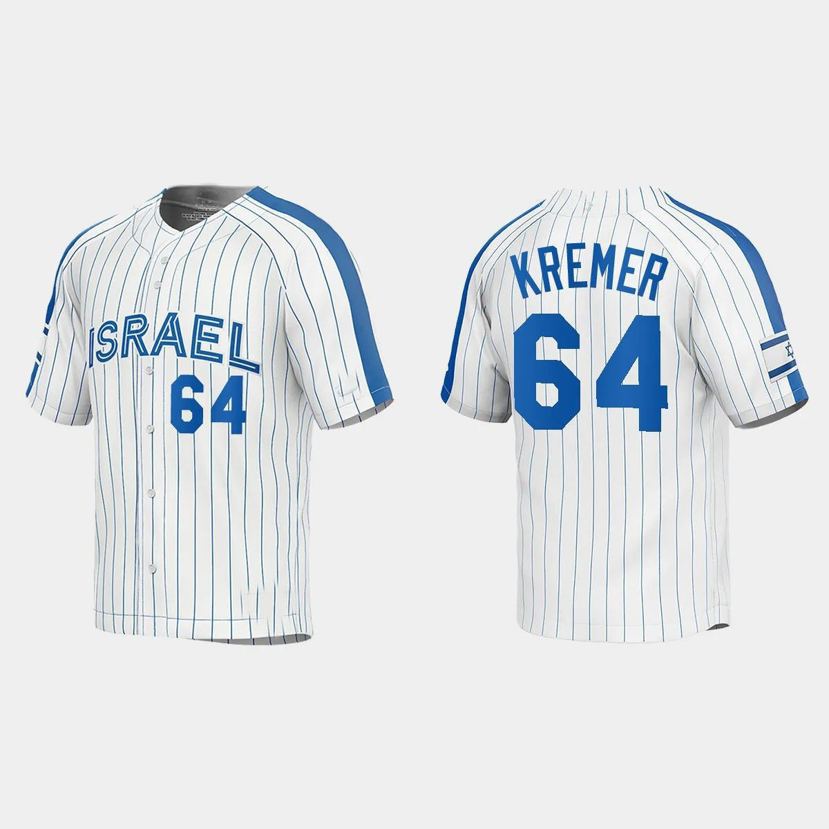 #64 DEAN KREMER ISRAEL BASEBALL 2023 WORLD BASEBALL CLASSIC JERSEY ¨C WHITE Stitches Baseball Jerseys baseball jersey product view 1