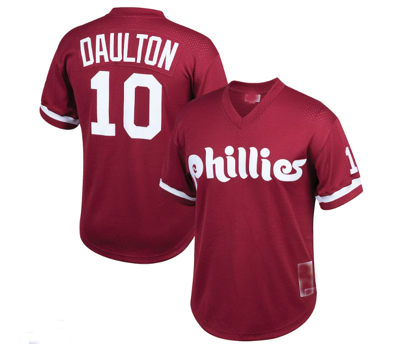 Philadelphia Phillies #10 Darren Daulton Cooperstown Collection Mesh Batting Practice Jersey - Burgundy Baseball Jerseys baseball jersey product view 1
