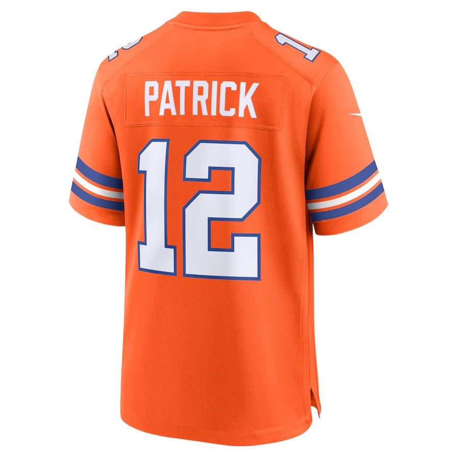 D.Broncos #12 Tim Patrick Orange Mile High Collection 1977 Throwback Player Game Football Jerseys football jersey product view 1