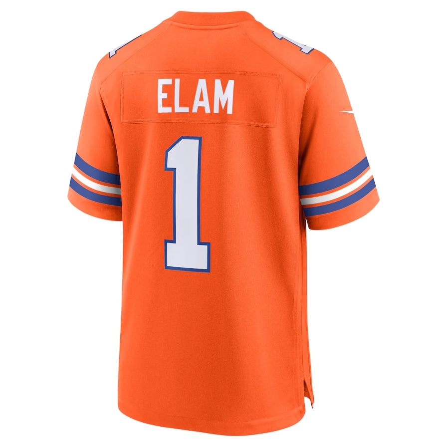 D.Broncos #1 Jason Elam Orange Mile High Collection 1977 Throwback Retired Player Game Football Jerseys football jersey product view 1