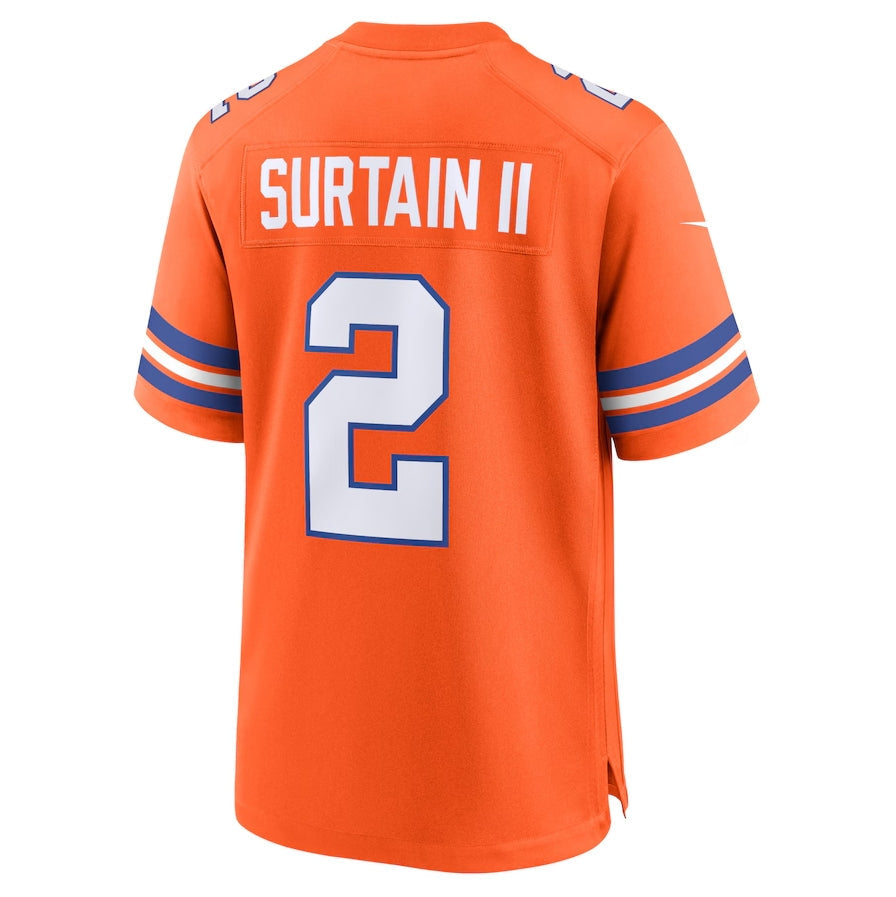 D.Broncos #2 Patrick Surtain II Orange Player Game Football Jerseys football jersey product view 1