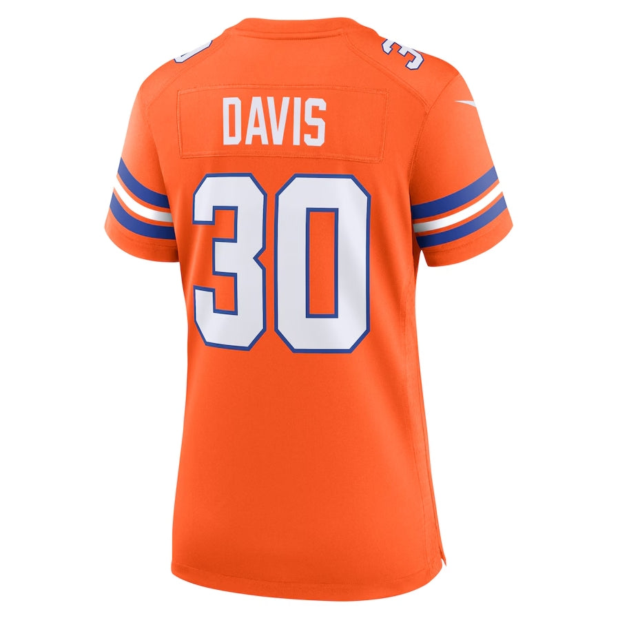 D.Broncos #30 Terrell Davis Orange Mile High Collection 1977 Throwback Retired Player Game Football Jerseys football jersey product view 1