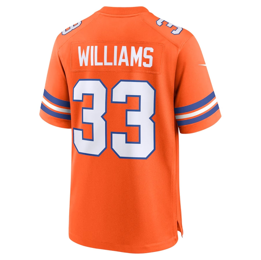 D.Broncos #33 Javonte Williams Orange Mile High Collection 1977 Throwback Player Game Football Jerseys football jersey product view 1