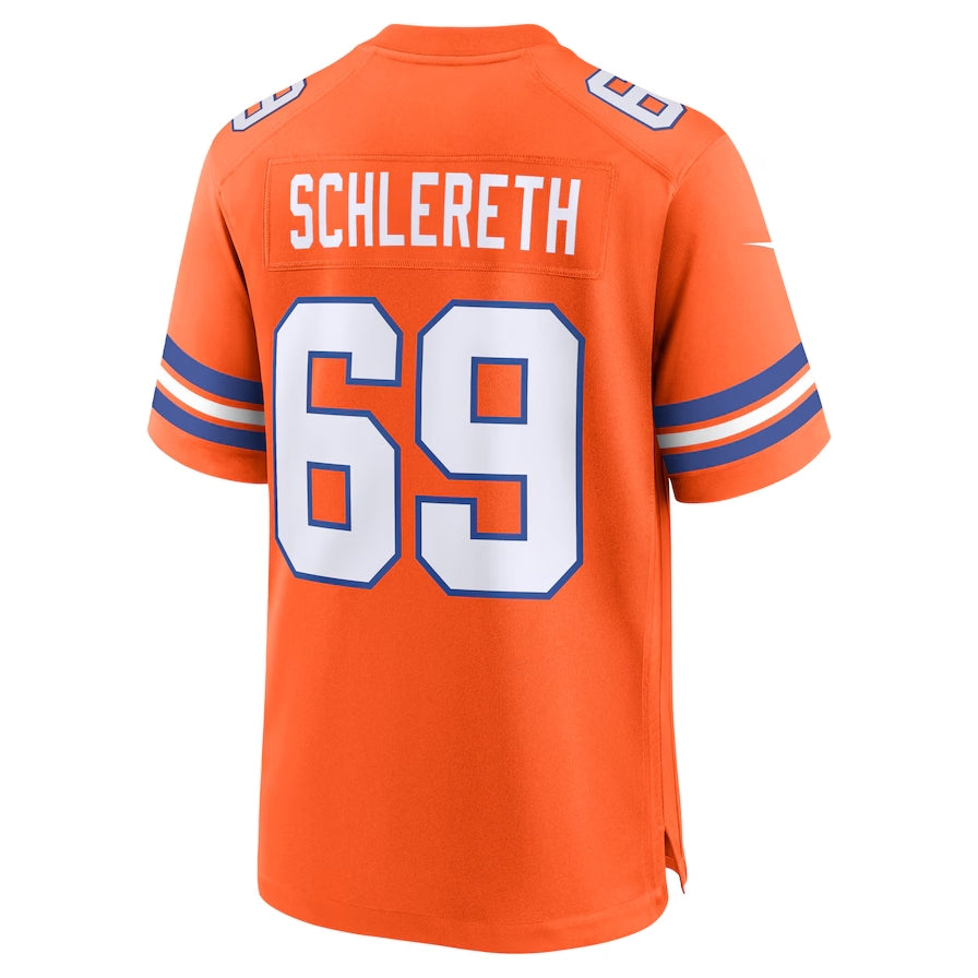 D.Broncos #69 Mark Schlereth Orange Mile High Collection 1977 Throwback Retired Player Game Football Jerseys football jersey product view 1